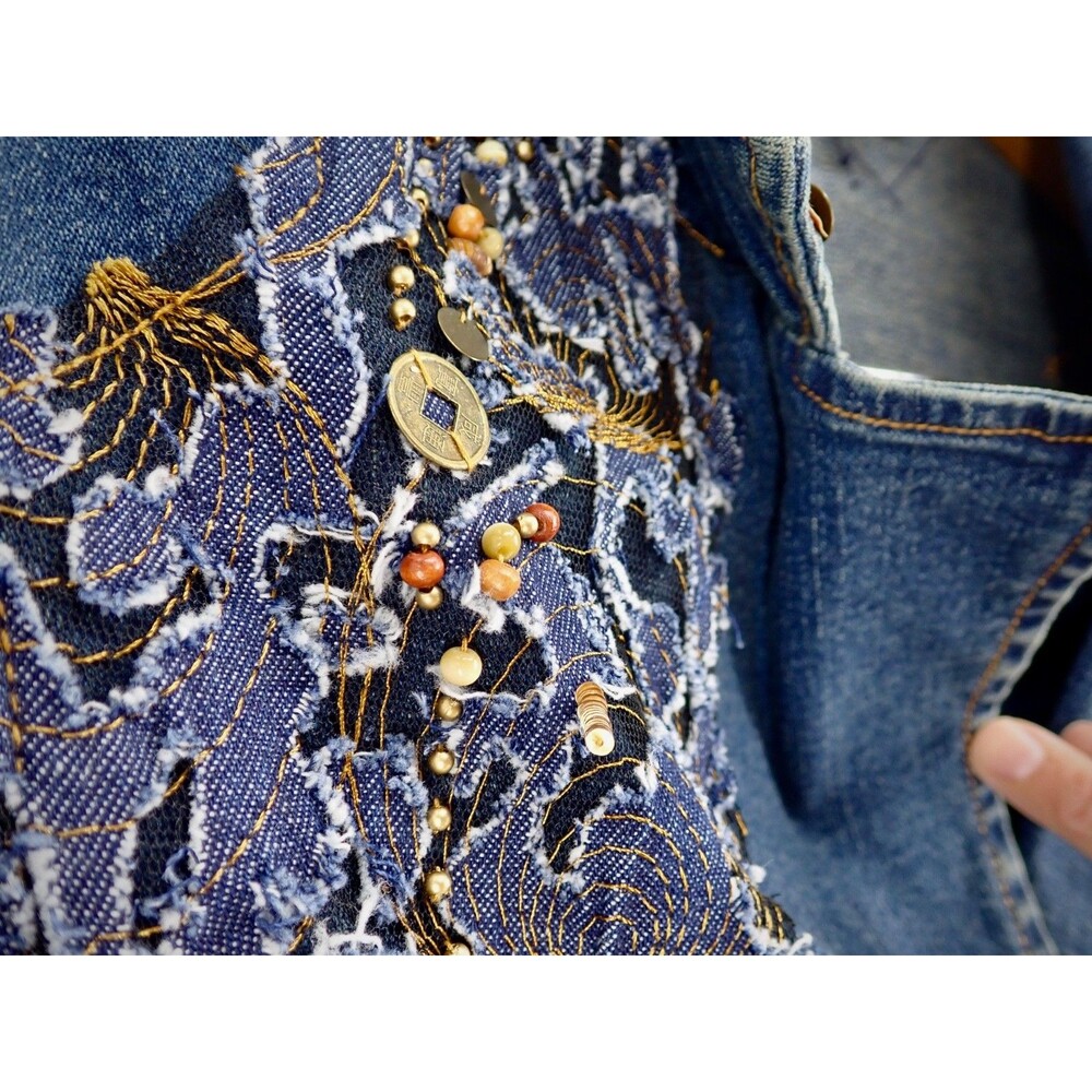 City Girl Embellished Blue Denim Blazer Sz Medium & Skirt Sz 6 Matched 2 pc Set - Picture 12 of 12
